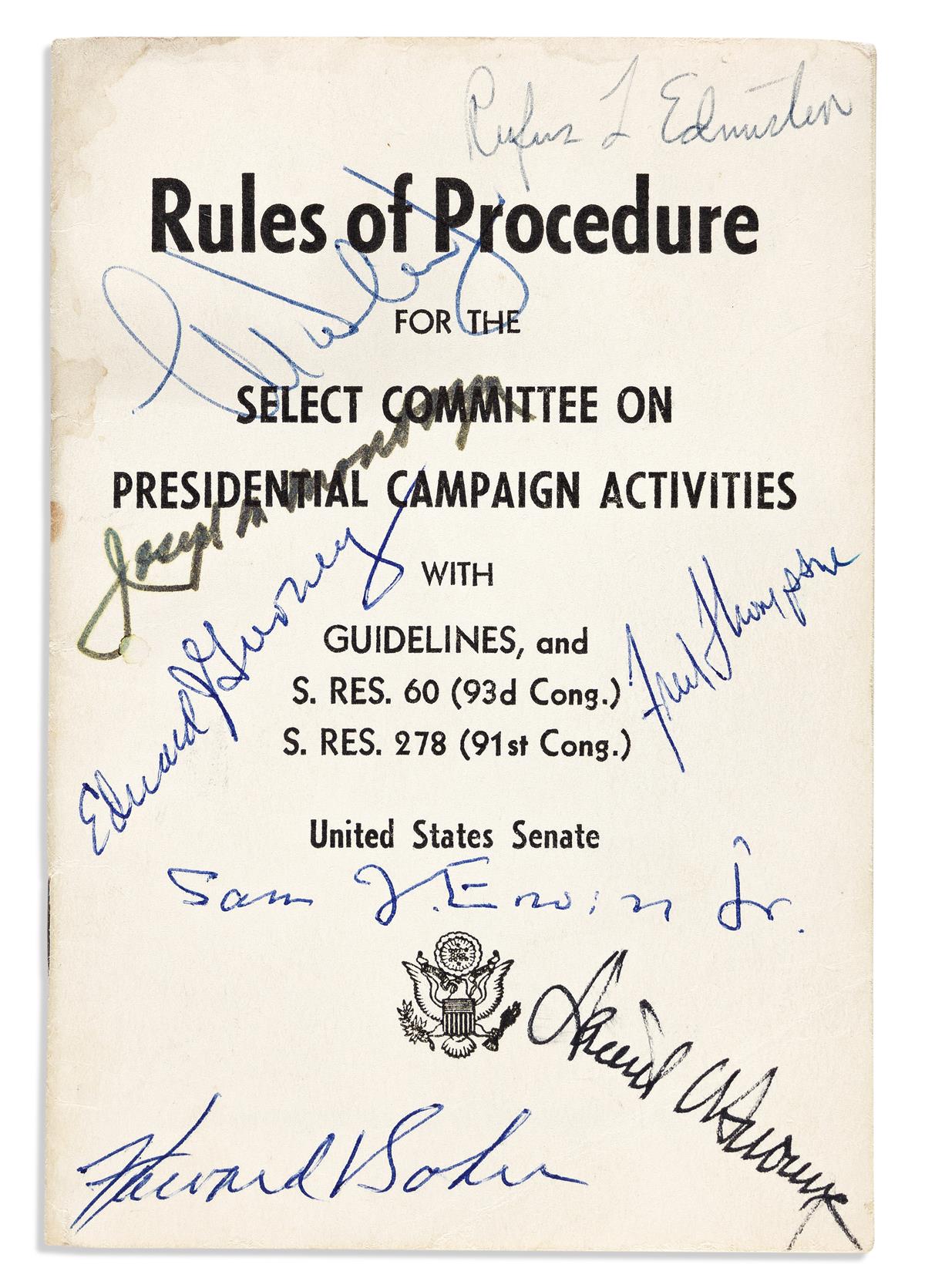 (WATERGATE.) Rules of Procedure for the Select Committee on Presidential Campaign Activities Signed by each member of the Committee